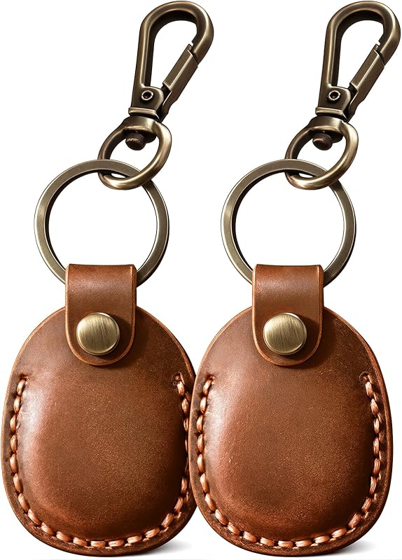 Funda Airtag cuero marrón con llavero pack 2
