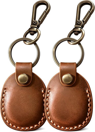 Funda Airtag cuero marrón con llavero pack 2