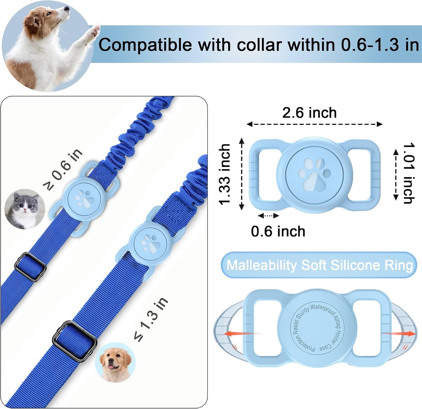 Soporte Airtag para perro impermeable funda silicona azul claro