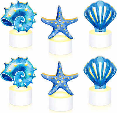 6 Velas Té Azul Estrella Mar Concha LED Mesa Centros Verano