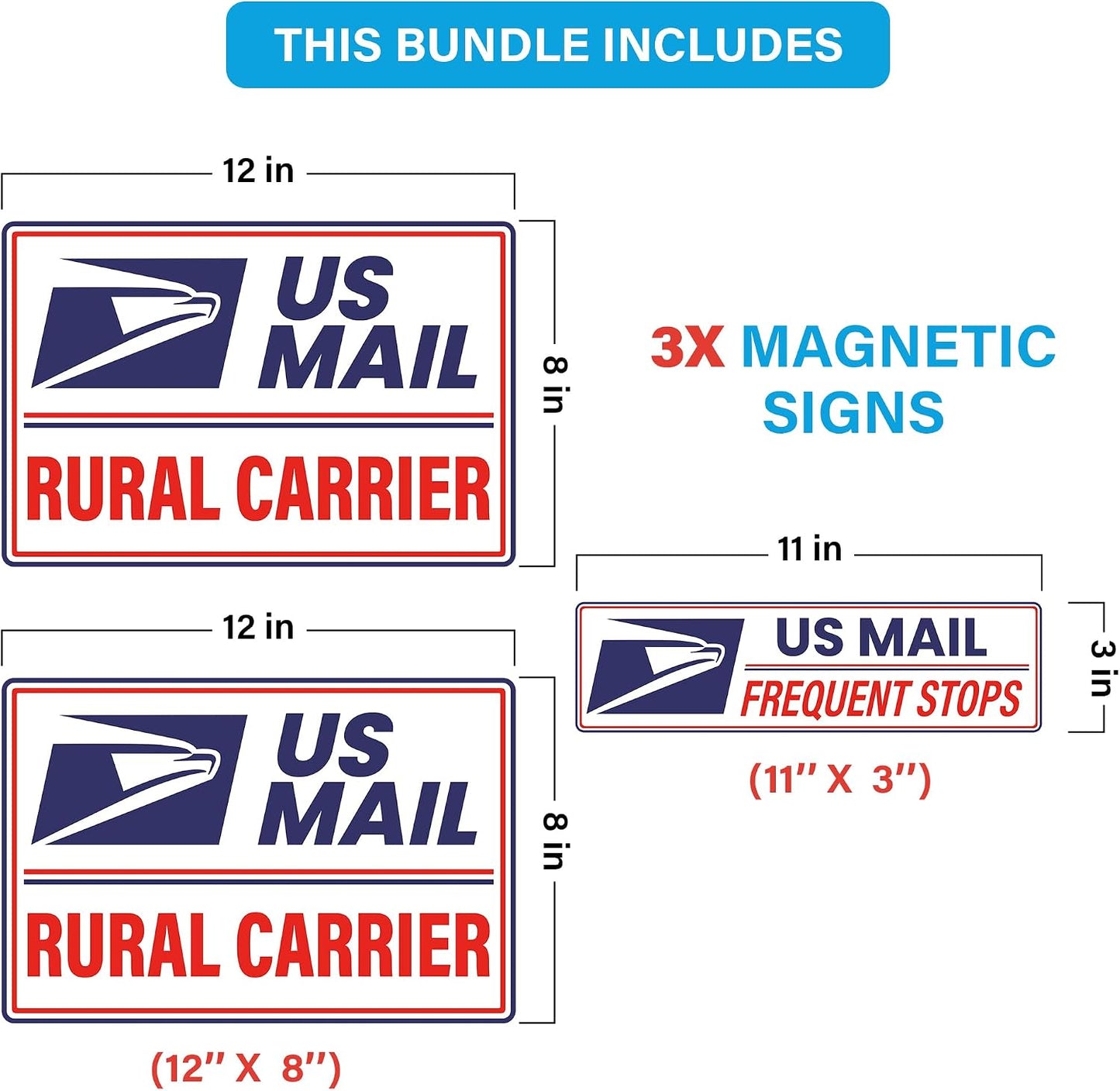 3 Letreros Magnéticos para Entrega Postal 12x8 y 11x3