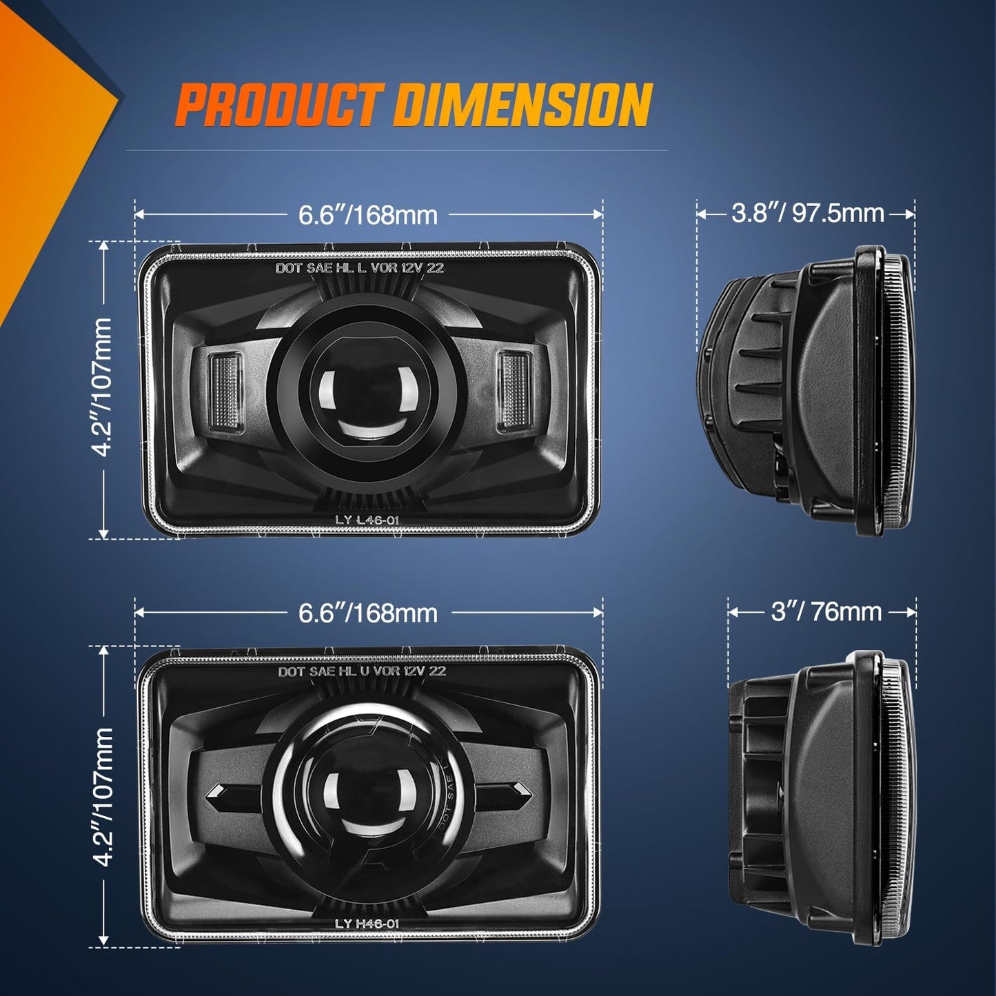 Faros delanteros LED 4x6" Hi Lo H4651 comp Kenworth