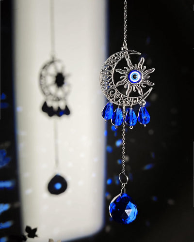 Atrapasoles azules colgantes para ventana cristal luna sol