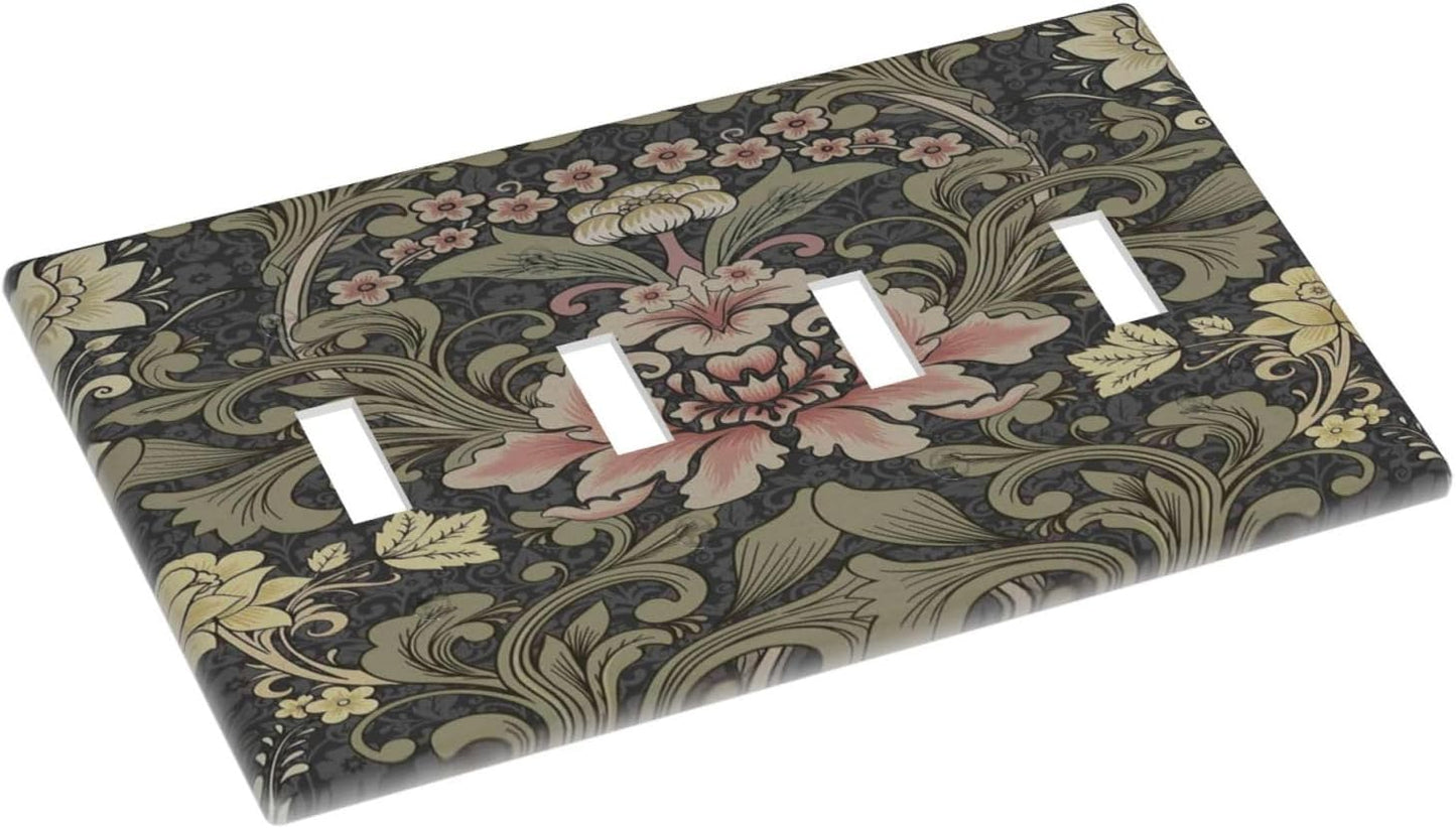 Placa interruptor bohemia floral verde 4 segmentos