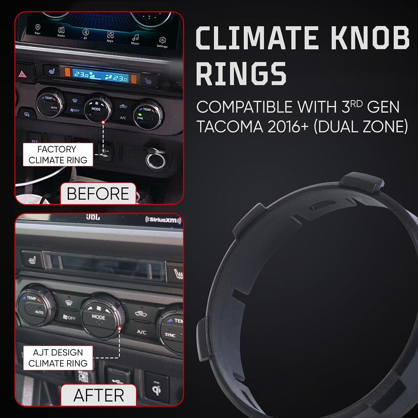 Anillos perilla climática Toyota Tacoma 2016-23 pack 3 negro
