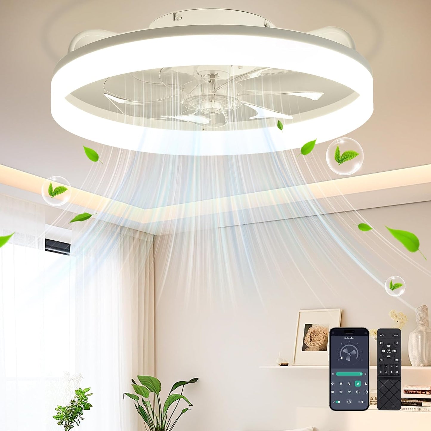 Ventilador techo moderno 20pulg con luces 6 velocidades