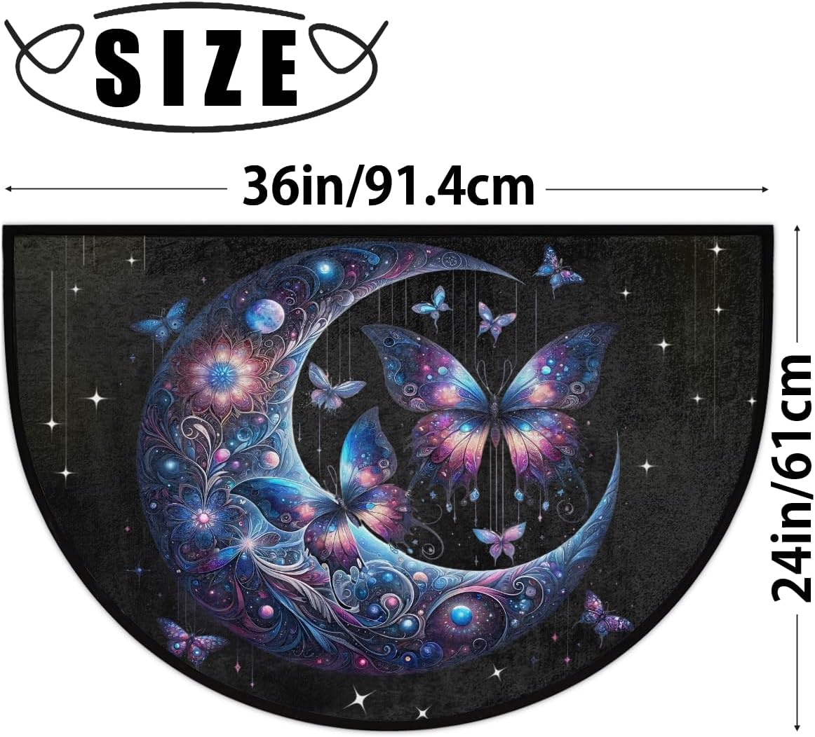 Alfombra media luna diseño galaxia mariposa antiderrap baño