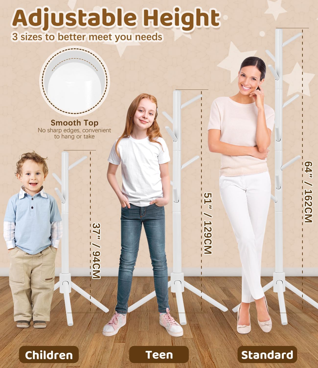 Perchero infantil de haya 9 ganchos ajustables color blanco