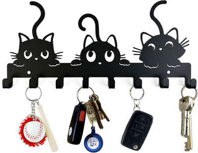 Soporte pared llaves 8 ganchos metal decoración gatos