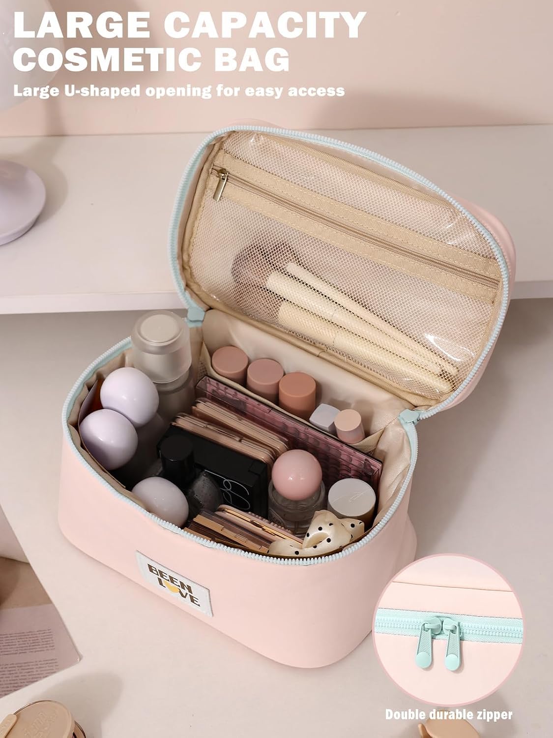 Bolsa maquillaje viaje organizadora gran capacidad con asa