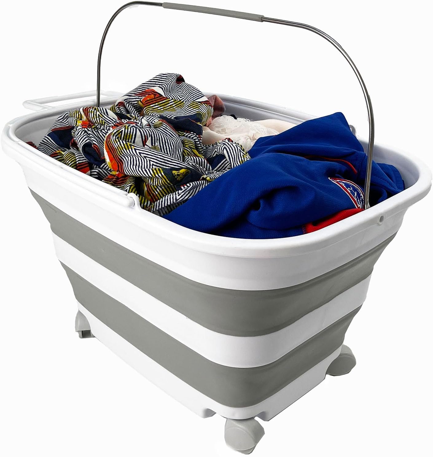 Cesta plástico plegable 35L con asa y ruedas
