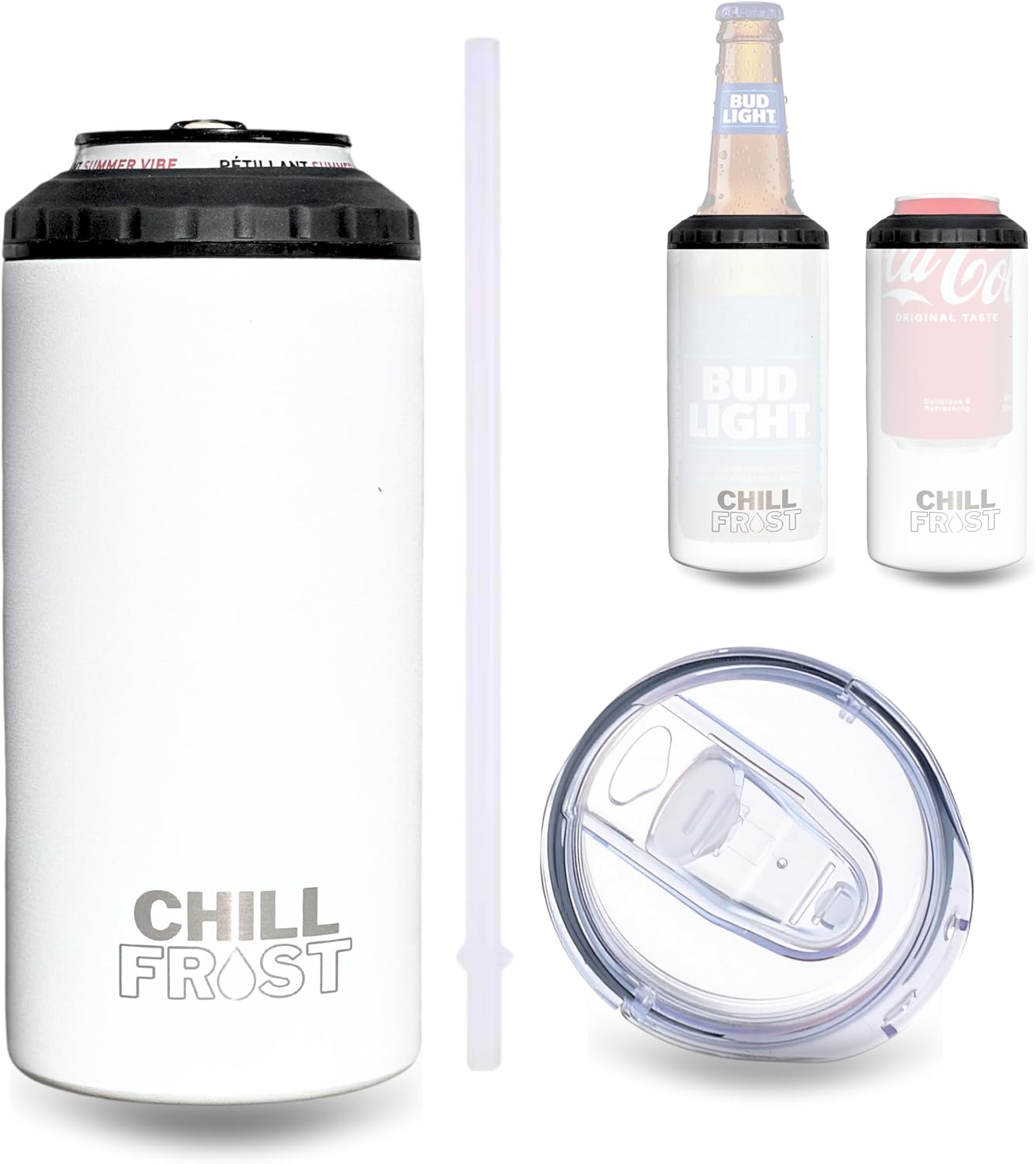 Enfriador latas 12oz 3en1 acero inox 16oz sin BPA tapa segura
