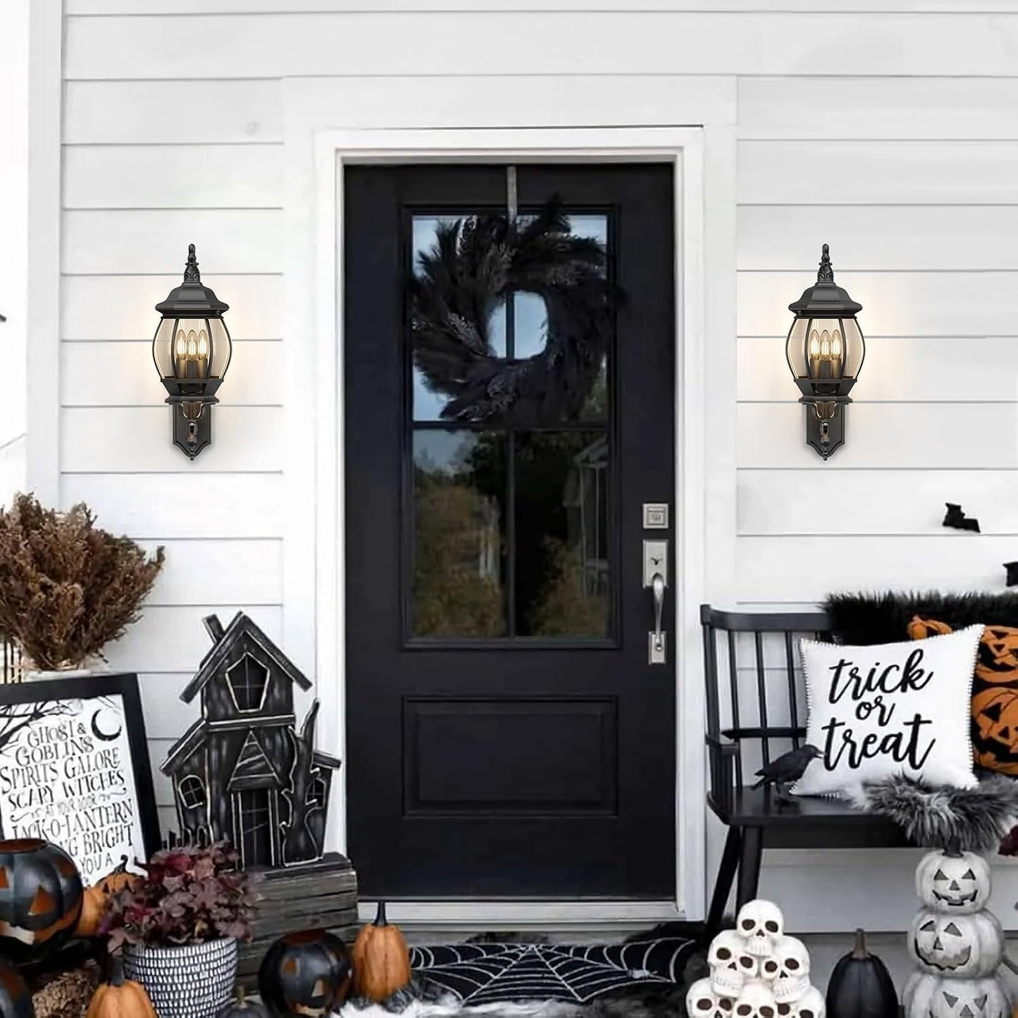 Farol pared exterior 3 luces impermeable negro