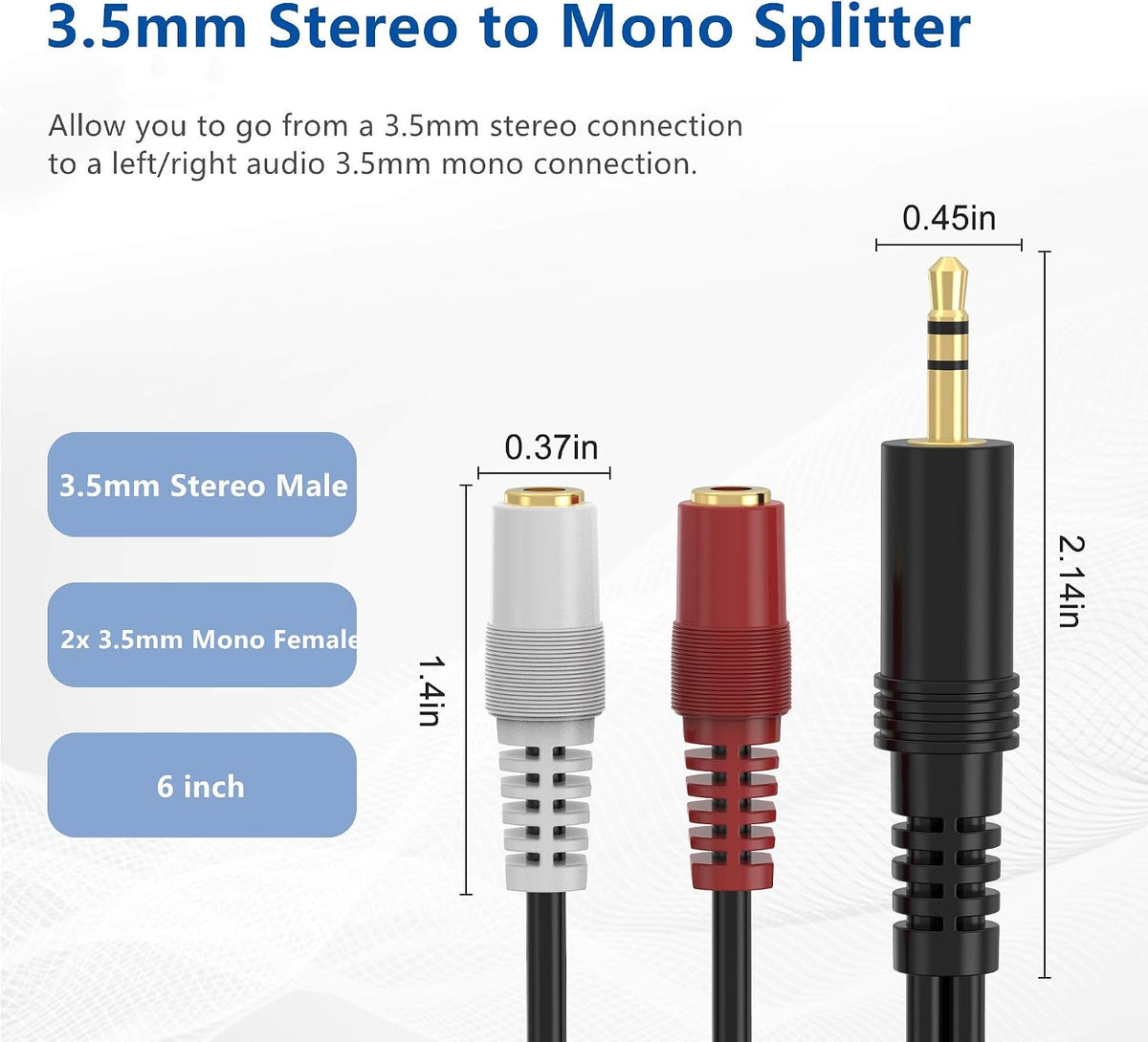Cable estéreo divisor Y TRS a 2 TS con chapado oro