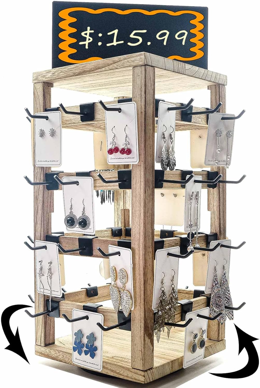 Soporte giratorio madera 48 ganchos remov. para joyería