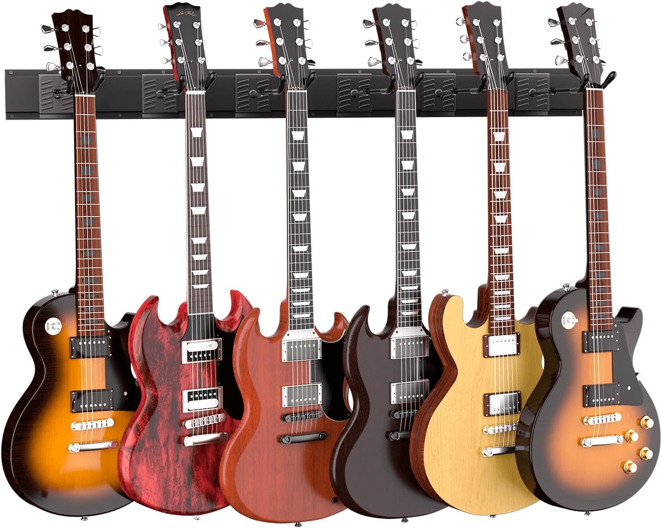 Soporte pared guitarra madera 6 ganchos ajustables 48pulg