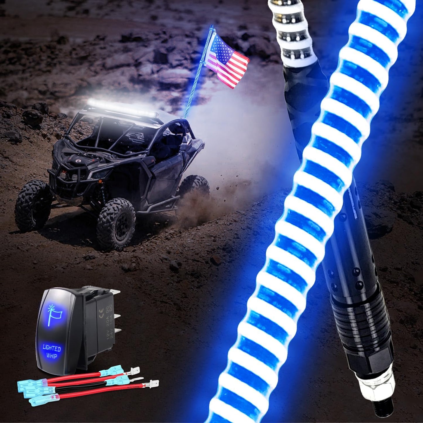 Luz látigo azul cob 61cm para camiones ATV UTV