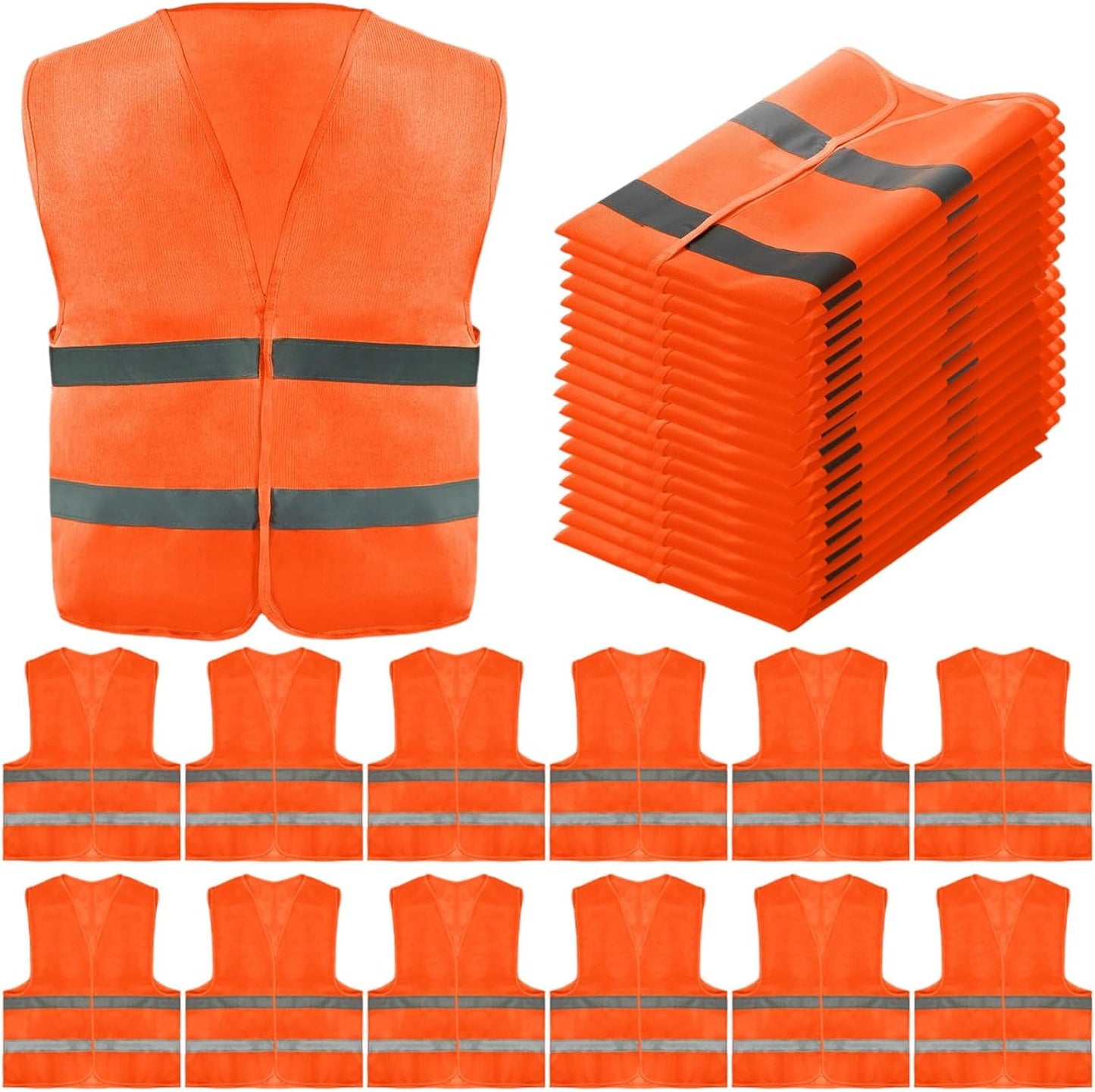 12 Chalecos Seguridad Naranja Hi Vis 2 Tiras Reflectantes