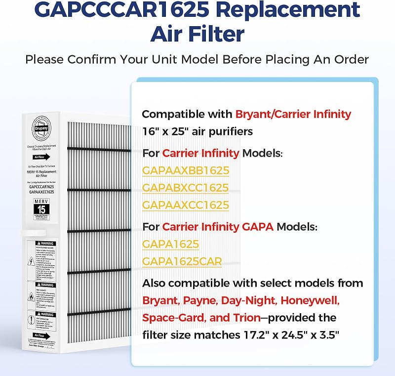 Filtro MERV 15 Carrier/Bryant 16x25" reemplaza GAPCCCAR1625