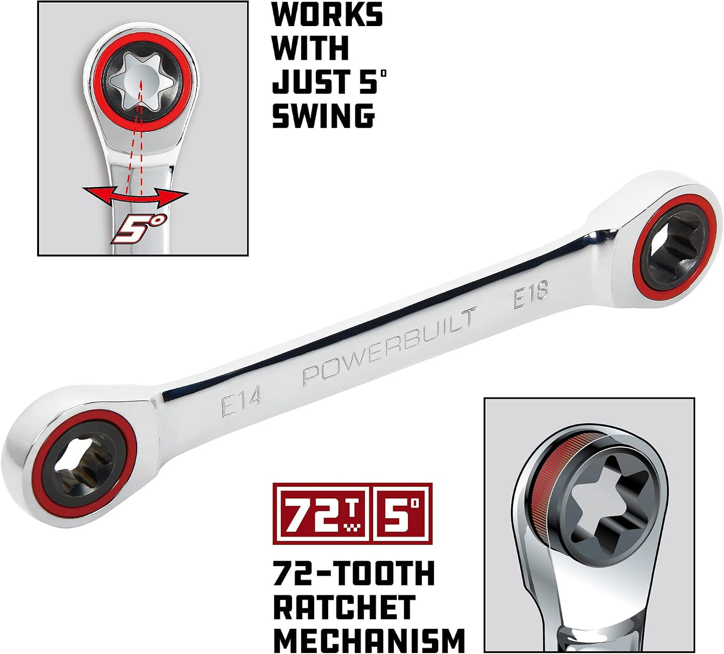 Llave E-Star doble extremo caja trinquete E14/E18 plata