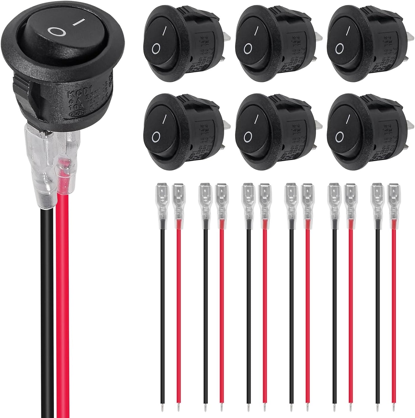 6 Pzas Interruptor Basculante Redondo 12V CC 20mm para Auto