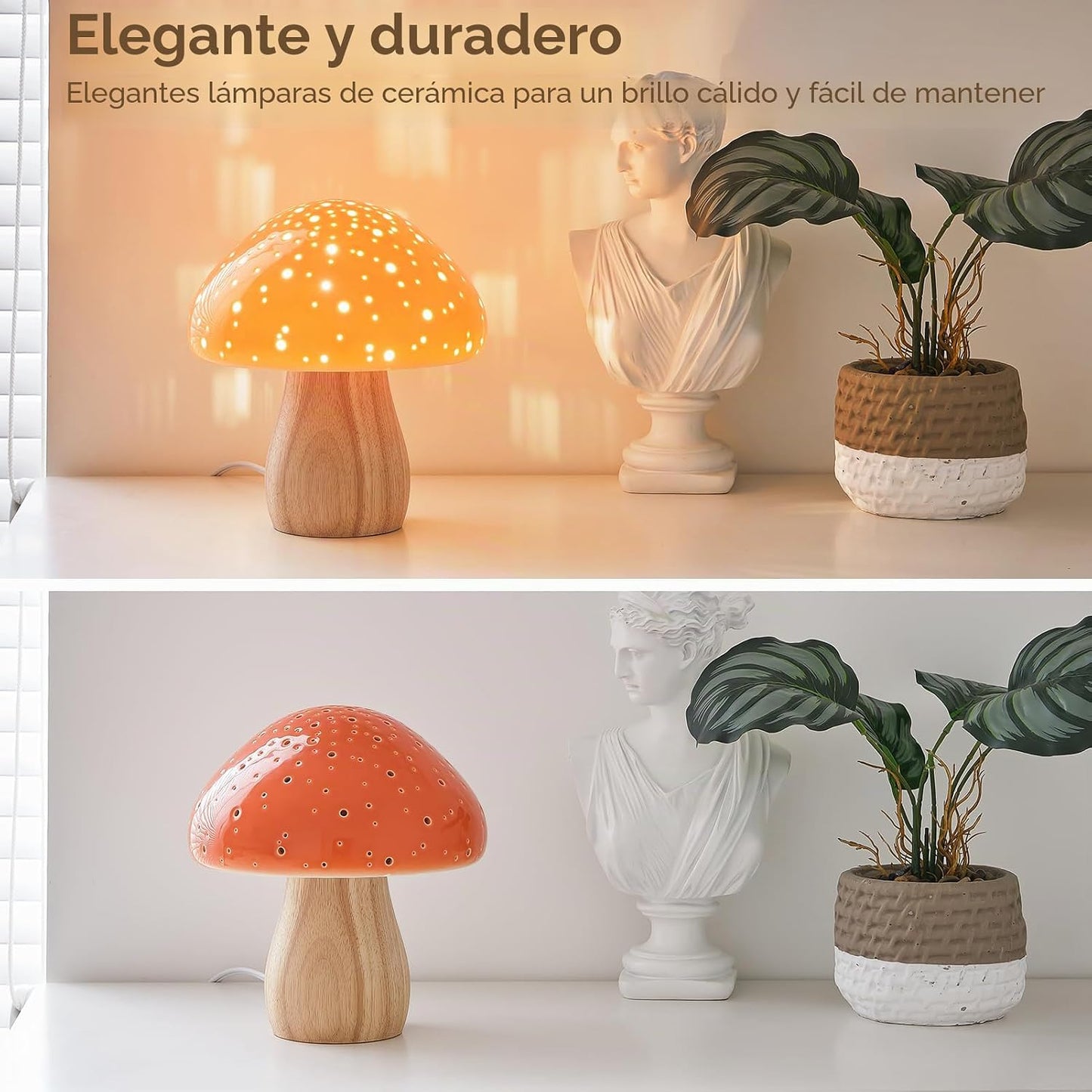 Lámpara de hongo cerámica luz nocturna naranja vintage