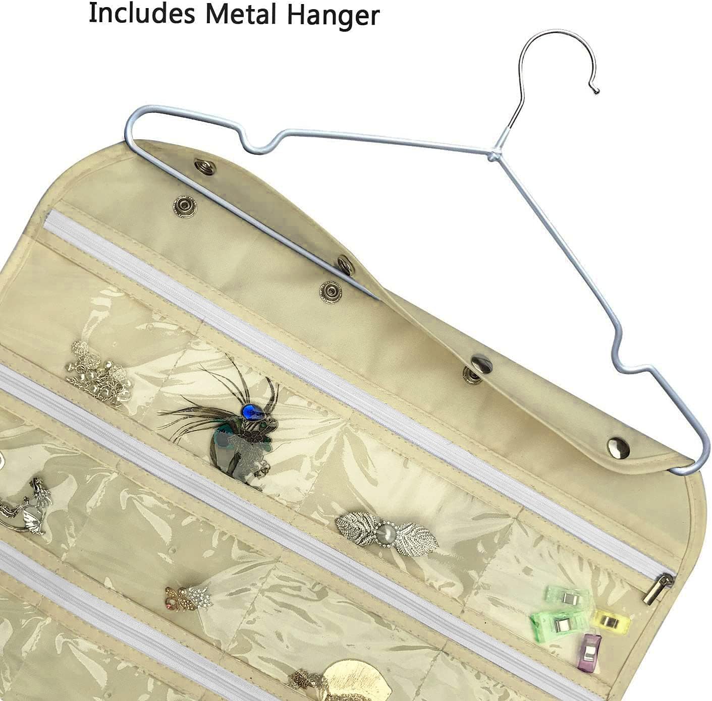 Organiz. joyas colgante 80 bolsillos PVC con cremallera