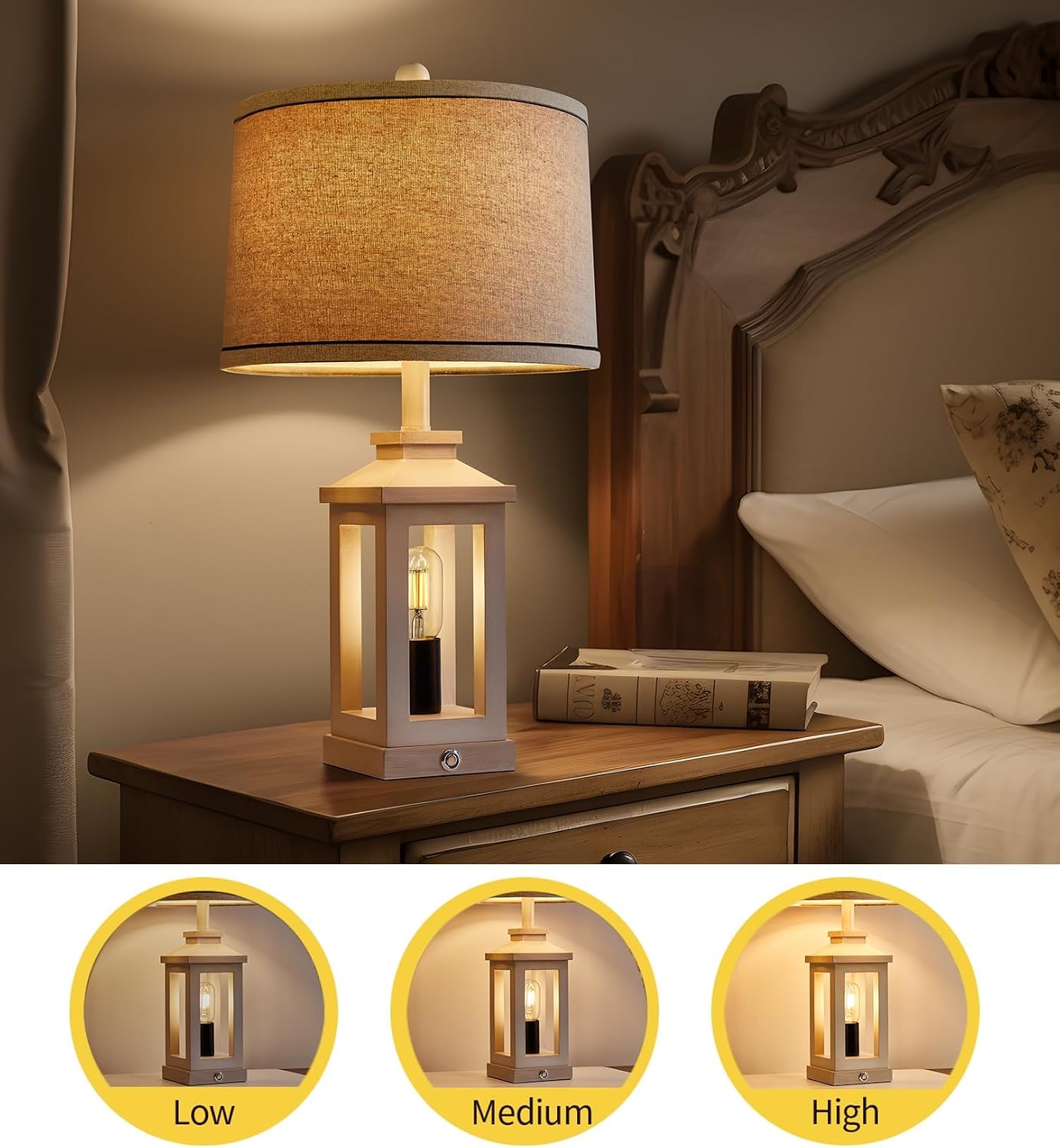2 Lámparas Mesa 60cm USB Táctil 3 Niveles Luz Nocturna