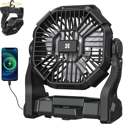 Ventilador a batería con luz LED 4 velocidades camping