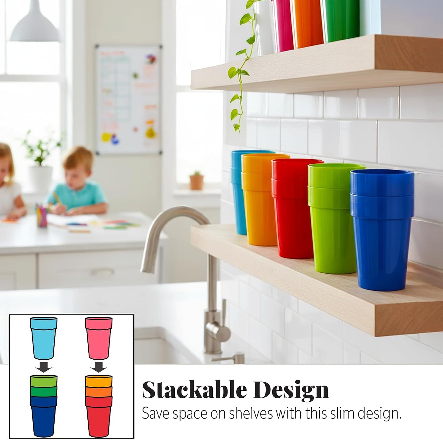 Vasos plástico irrompible 10oz set 16 niños reutilizables