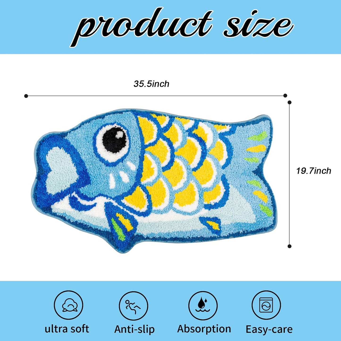 Alfombra baño koi azul antiderrap para niños lavable