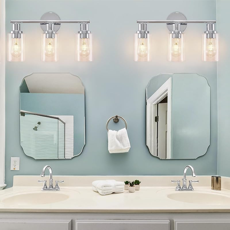 3 Lámparas baño modernas cromadas vidrio transparente 2 pack