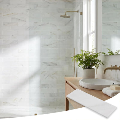 Mosaico mármol Aura Calacatta 4x12pulg paquete 12