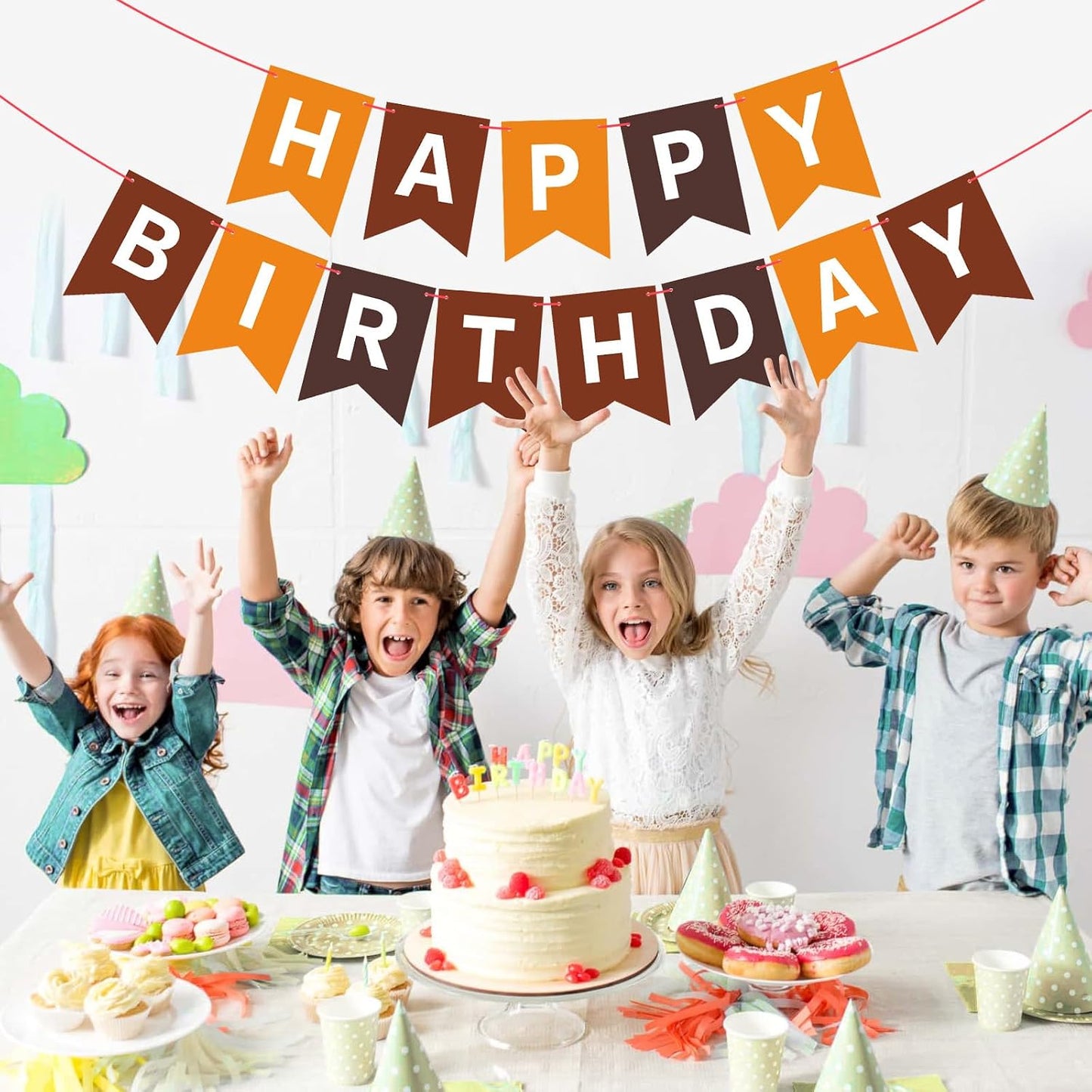 Banner feliz cumpleaños marrón para niños mujer decoración fiesta