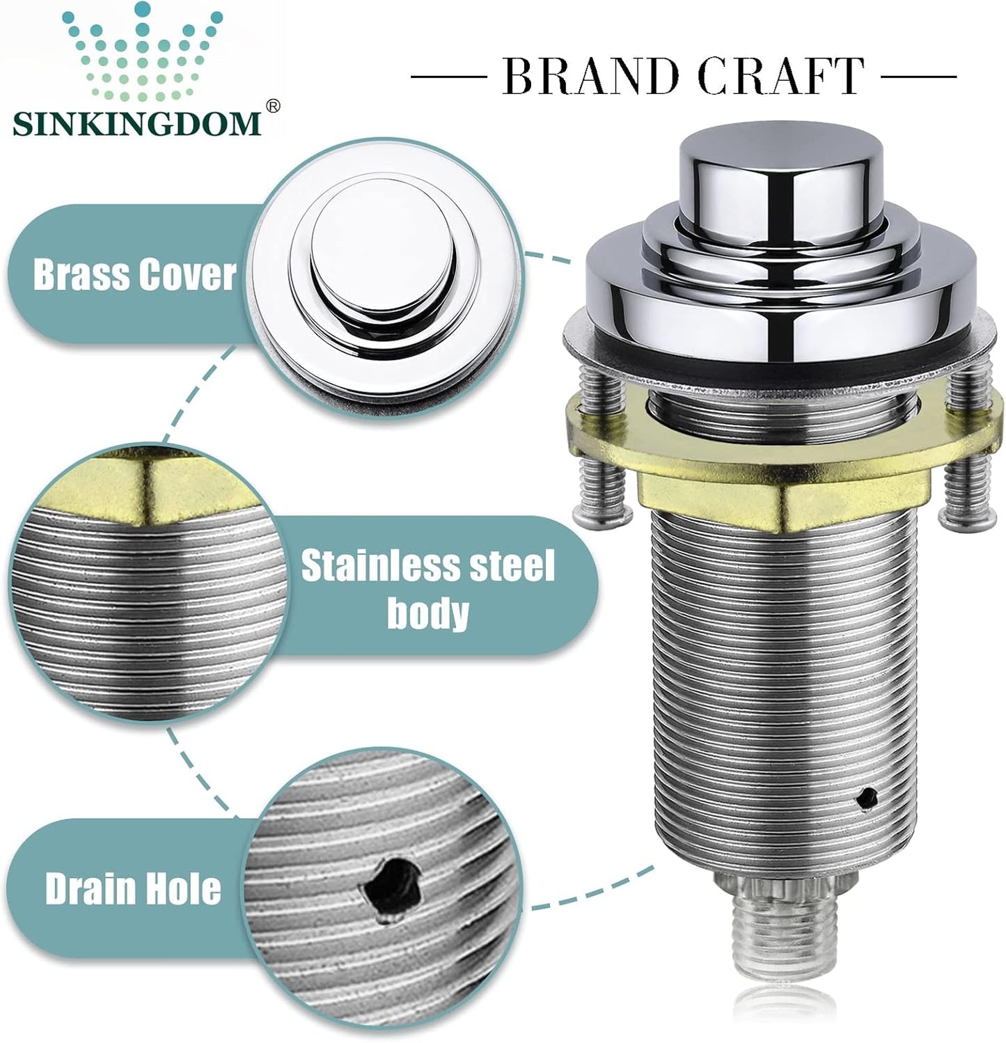 Kit interruptor aire SinkTop botón latón cromado inalámbrico