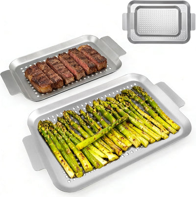 2 Sartenes Antiadherentes para Parrilla 17x10 y 13.3x7.4pulg