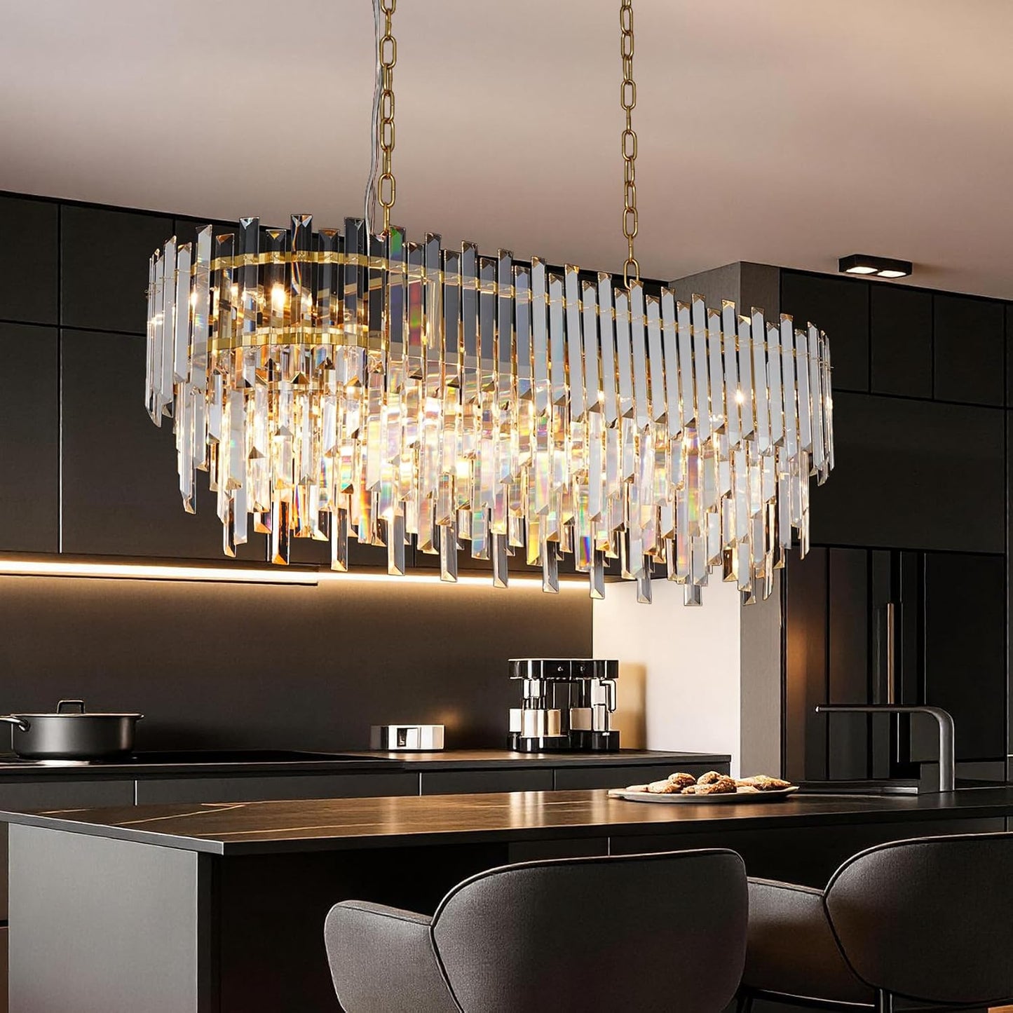 Candelabro cristal moderno 11 luces dorado para comedor