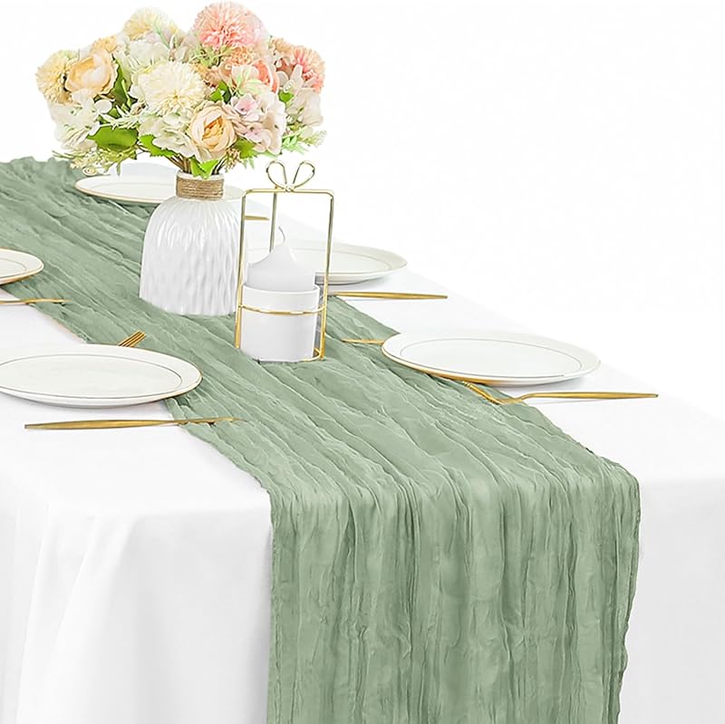 Mesa Camino Tela Gasa 35x120pulg Verde Salvia