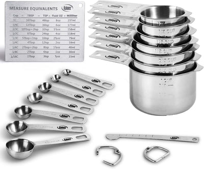 Set 16 Tazas y Cucharas Medidoras Acero Inox con Nivelador