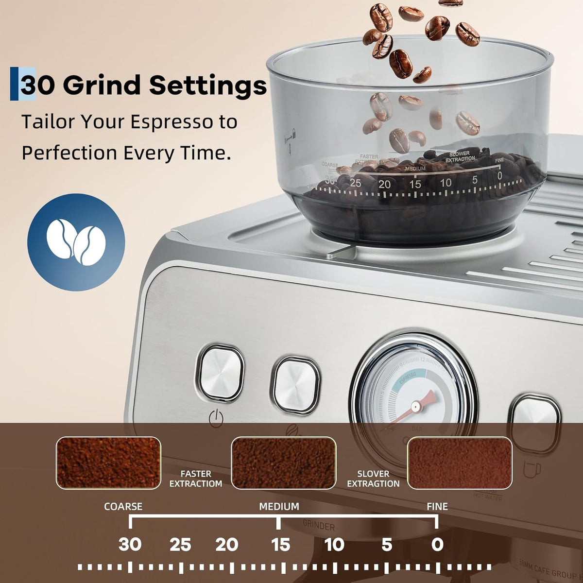 Máquina Espresso Acero Inox Bomba 20 Bar Espumador Leche