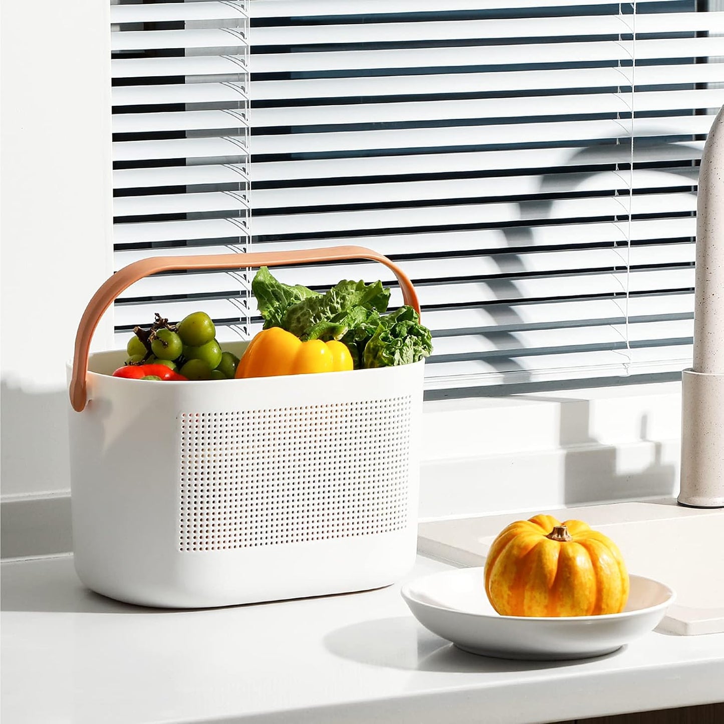 Cesta plástico con asas baño cocina dormitorio amarillo