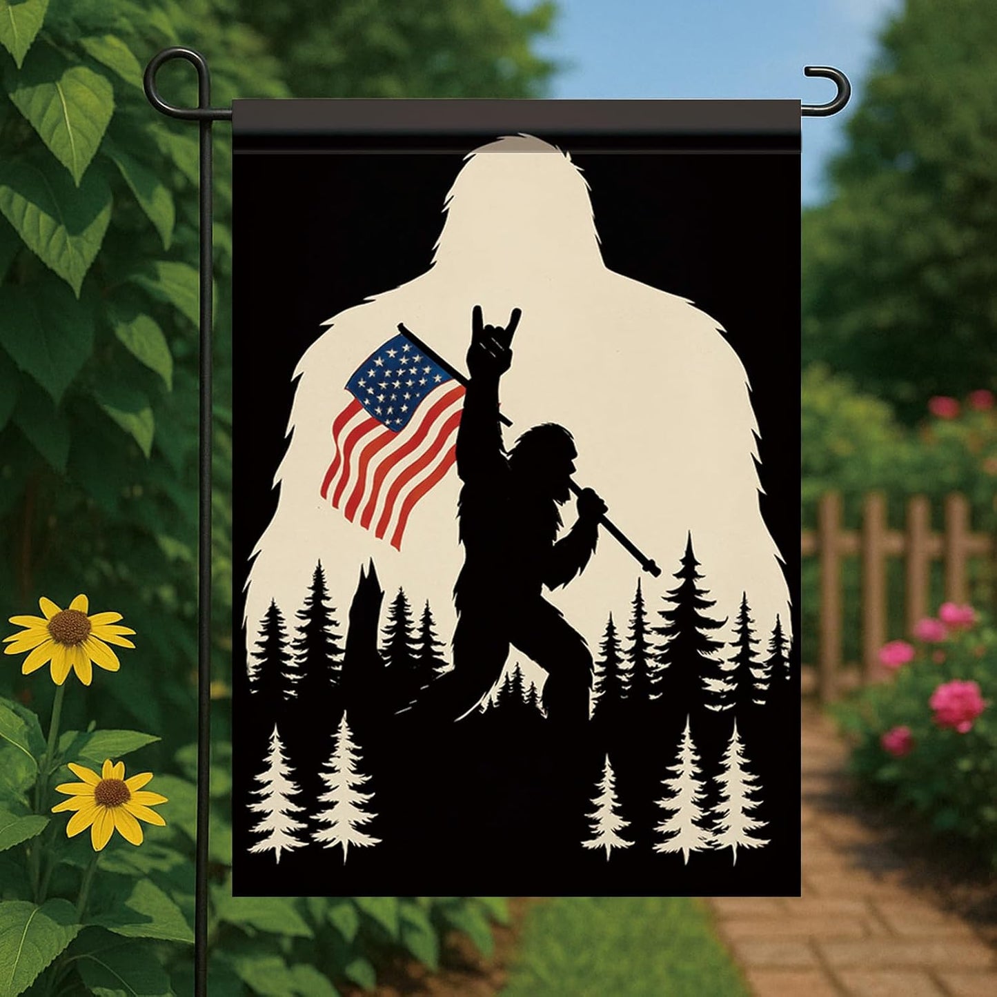 Bandera patriótica Sasquatch 12x18" doble cara exterior