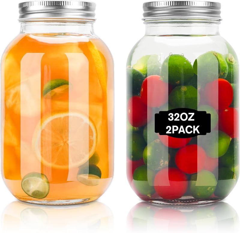 Tarros vidrio 32oz con tapa para alimentos y recuerdos