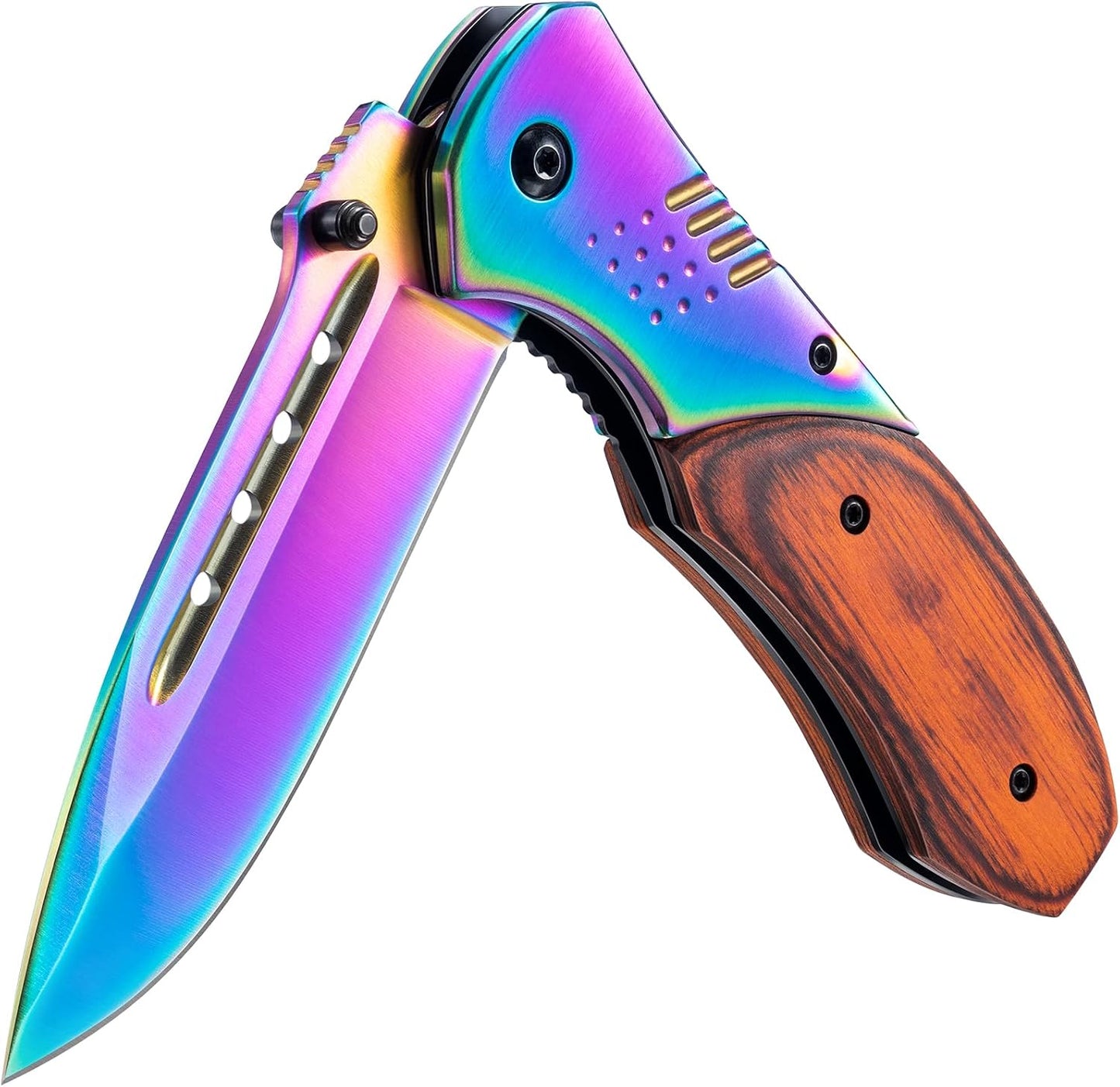 Cuchillo plegable EDC 3.46 con hoja afilada y mango madera