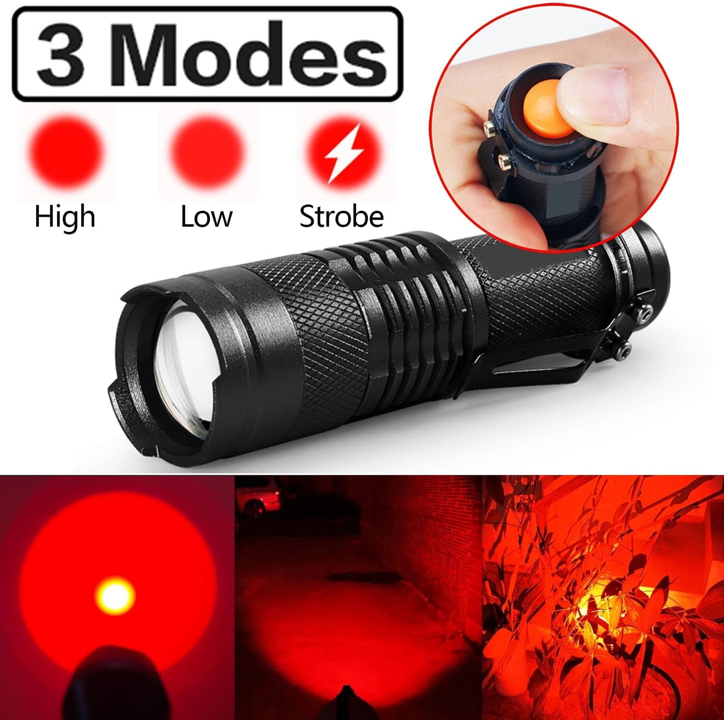2 Linternas LED rojas 3 modos zoom para exteriores