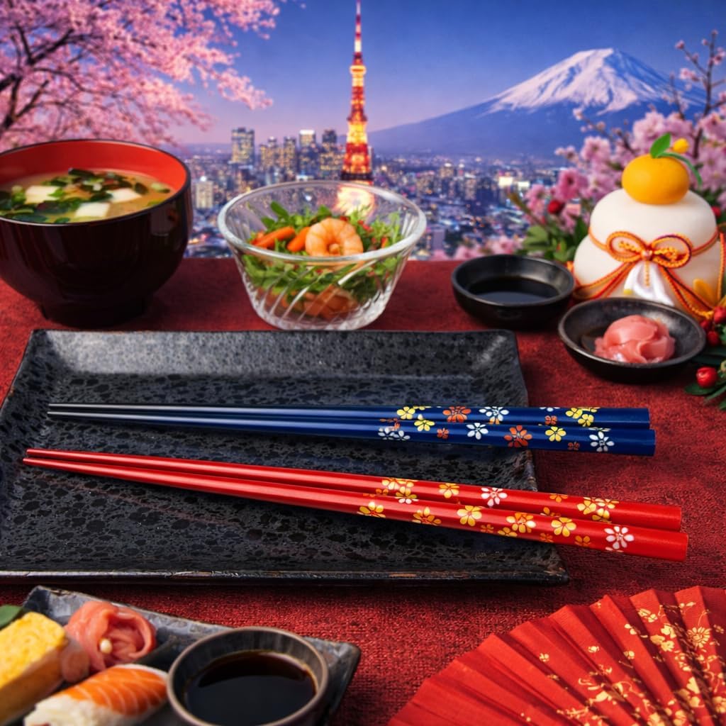 Set palillos madera laca tradicional Japón reutilizables