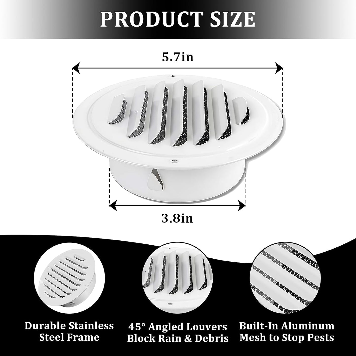 Rejillas ventilación redondas 10cm acero inox 4 pzas
