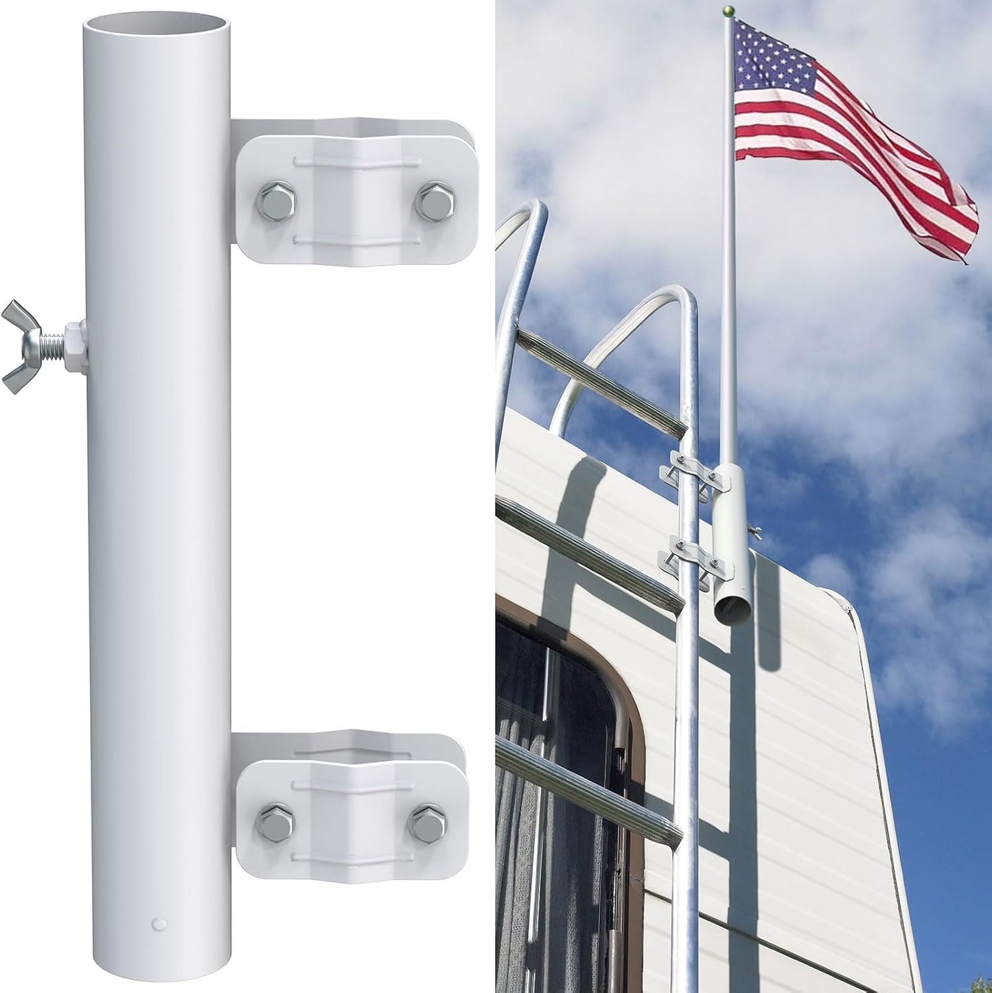 Soporte bandera RV escalera 1" resistente blanco