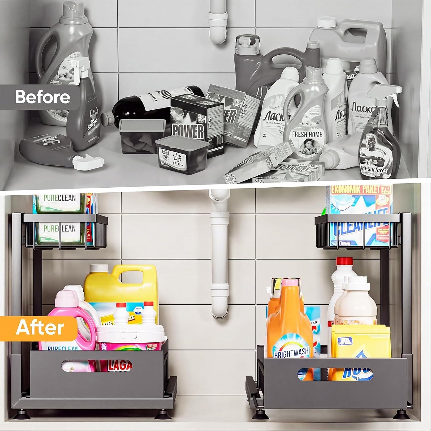 2 Organiz. fregadero 2 niveles acero inox ajustable 100lbs