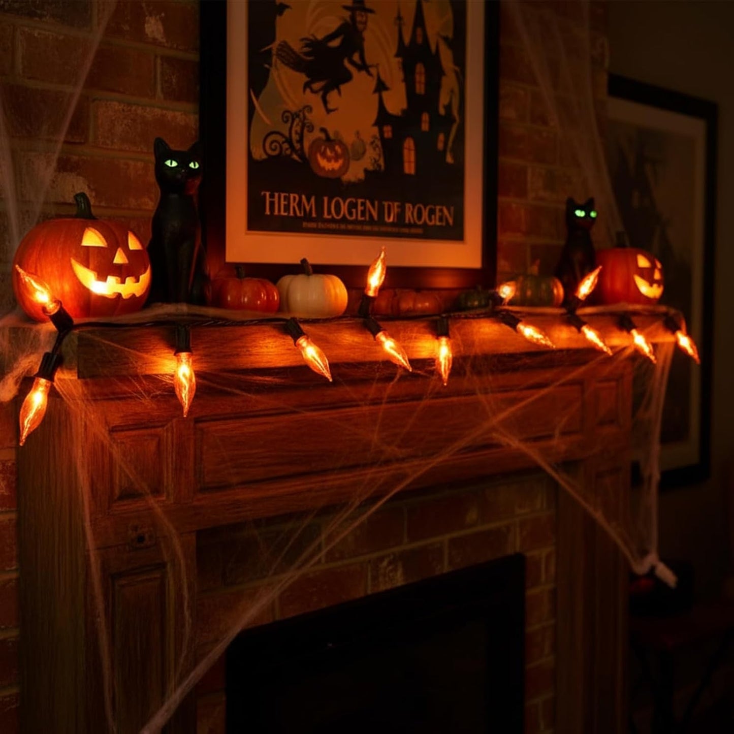 Luces cadena Halloween E12 naranja 10" UL certificadas